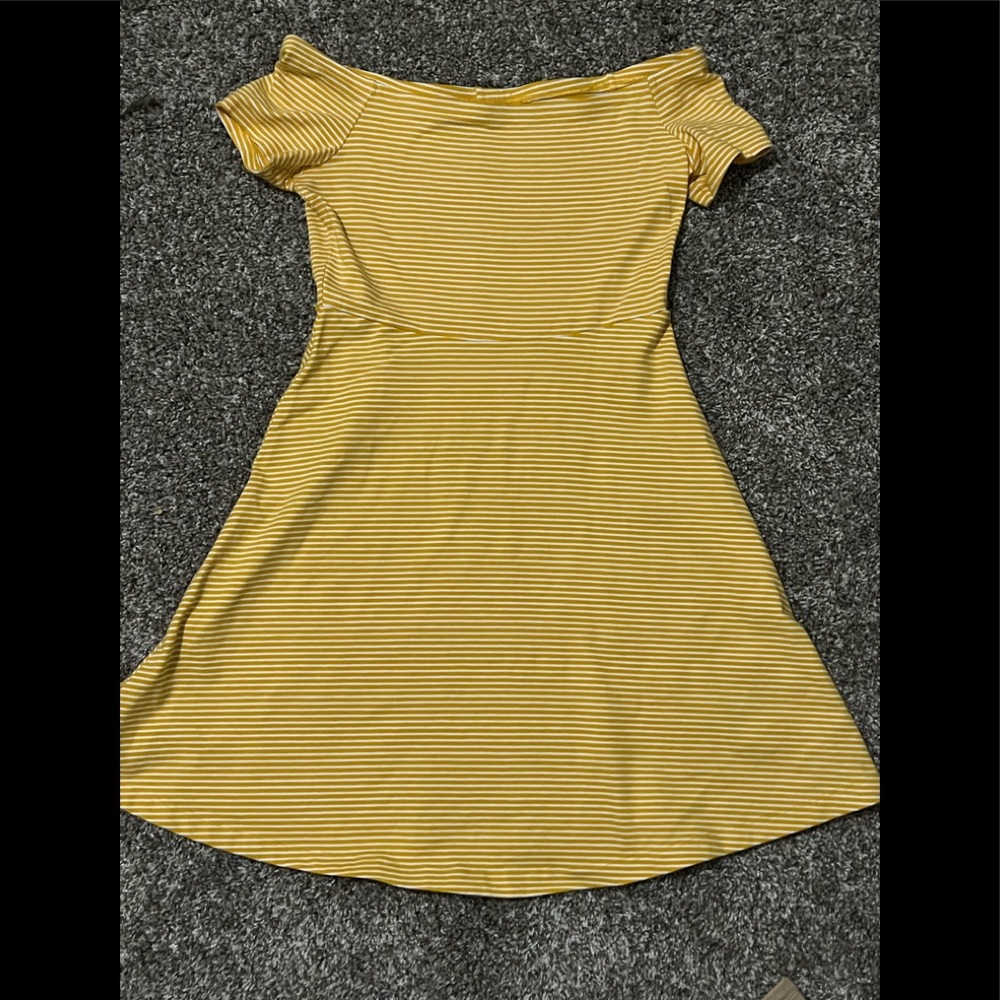 Yellow Striped off the Shoulder fitted dress